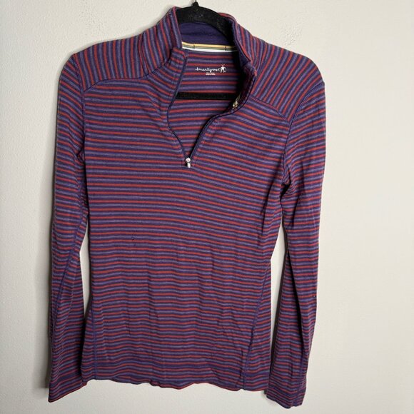 Smartwool Women's Blue and Red‎ Merino Wool 1/4 Zip Long Sleeve Top - Size M - Picture 1 of 5